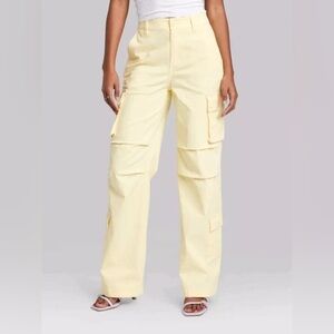 NWT XL Light Yellow Cargo High Rise Utility Pants Pockets Wild Fable 98% Cotton